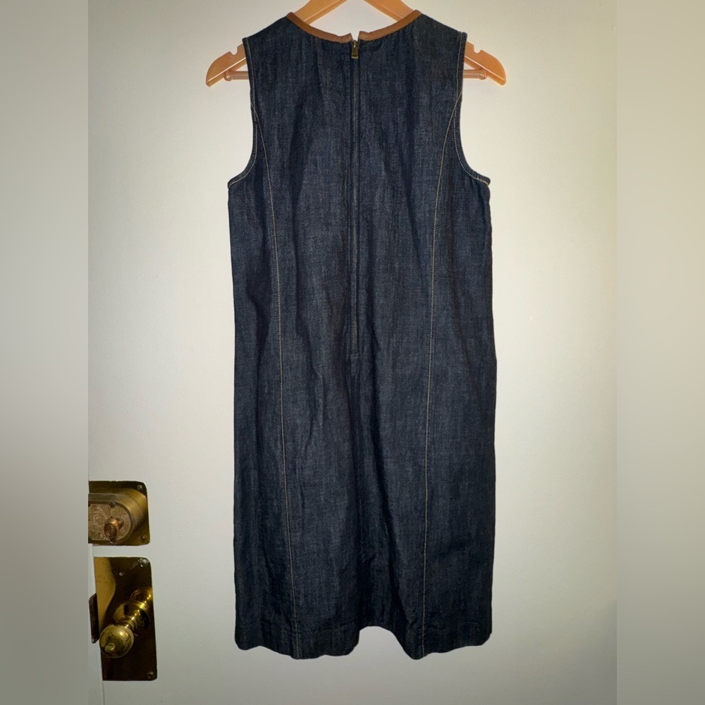 Lauren Ralph Lauren Dark Blue Denim Leather Trim Sleeveless Sheath Dress Size 8 - Picture 8 of 8
